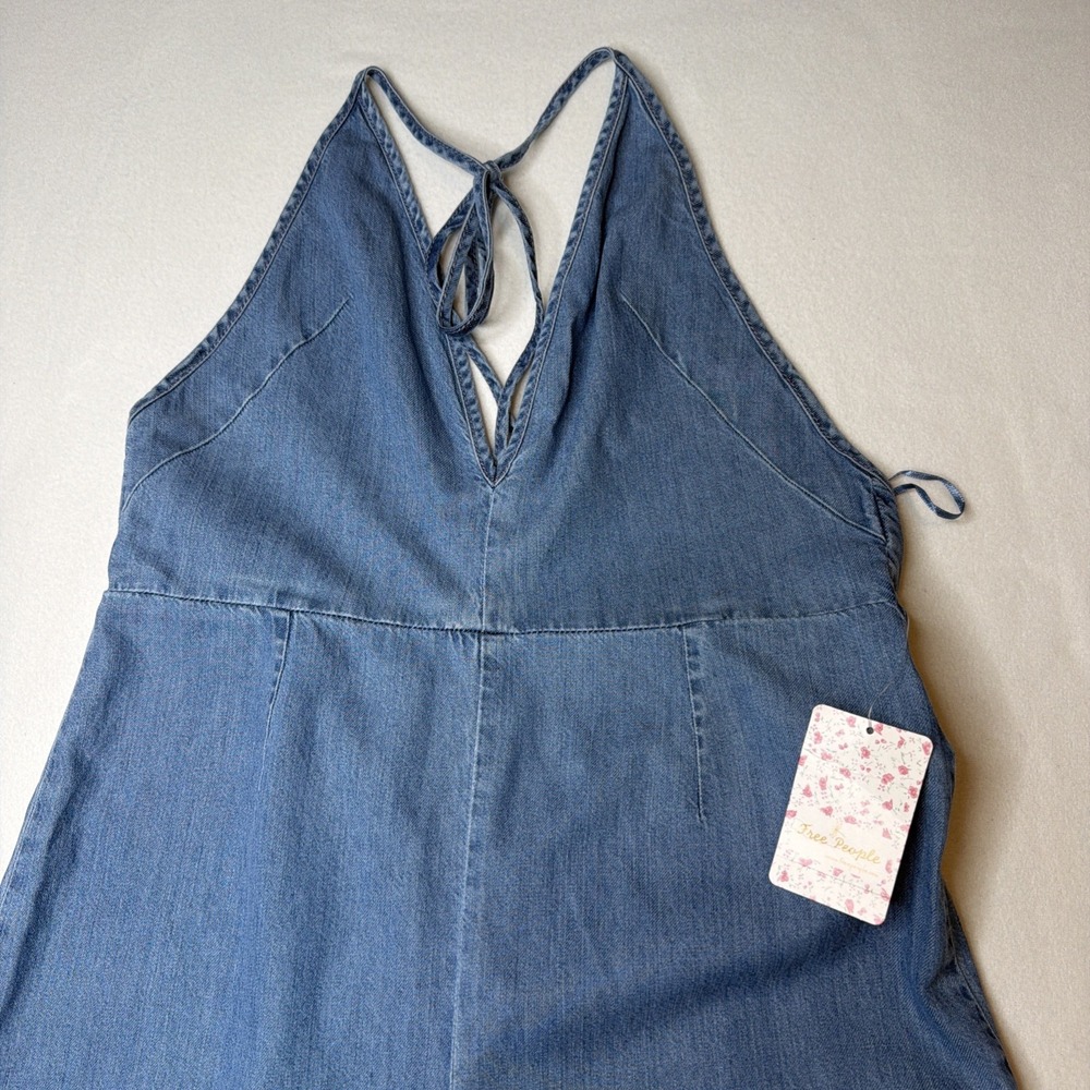 Free People Sea Breeze Blue Halter Wide Leg Jumpsuit Women's S NWT Lyocell - Picture 7 of 16